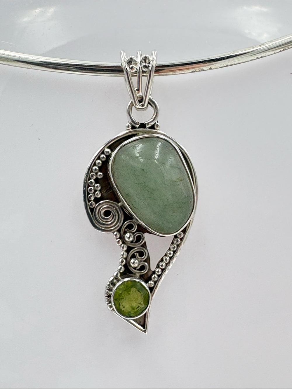 Sterling Silver Genuine Green Aventurine & Peridot Gemstone Bird Pendant (Only)